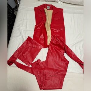 ORTTU Red Faux Leather Jacket and Pants Set
